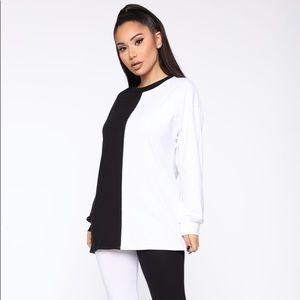 Two toned Split Black and White Top